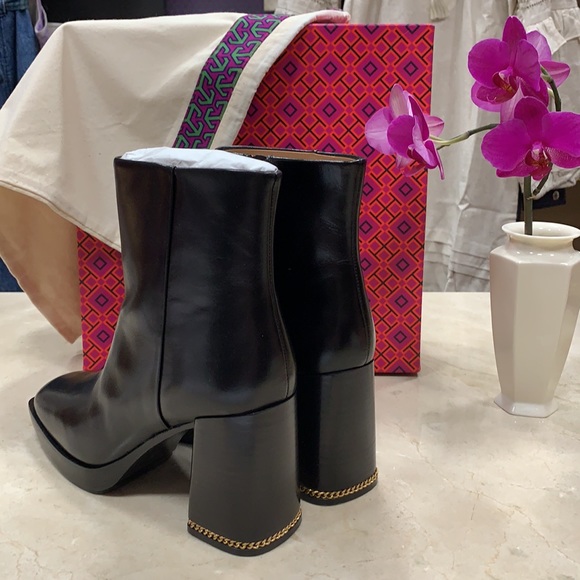 TORY BURCH RUBY PLATFORM CHAIN INLAY HEEL BOOTS - Picture 6 of 15